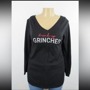 Lane Bryant Holiday Drink Up Grinches Black Long Sleeve Shirt Top size 22/24